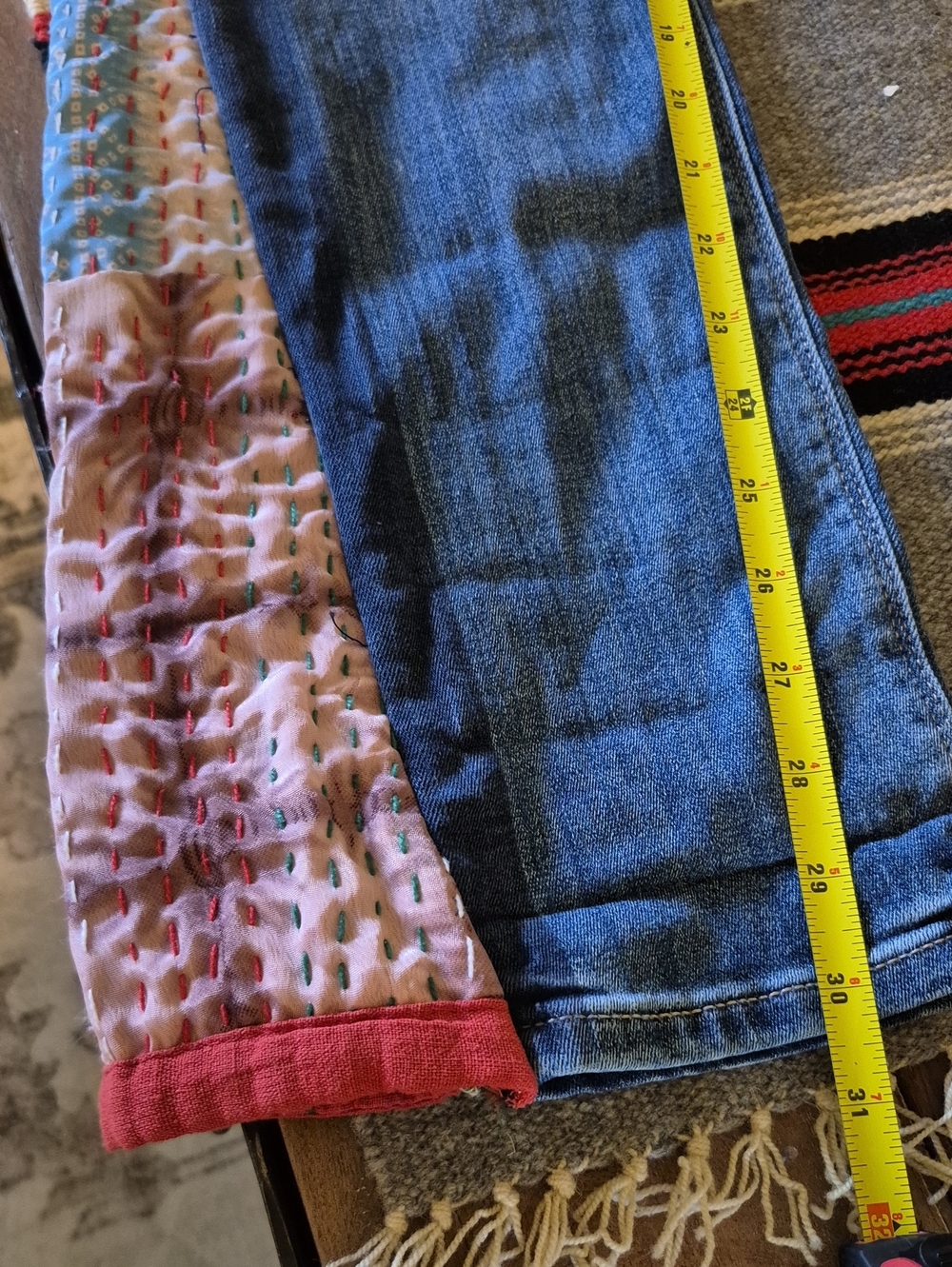 ExPressJeansRepurposed "LoveMeTwice"BellBottom Jeans.sz2 R. W13"×30" 7rise(1670A - Picture 12 of 16